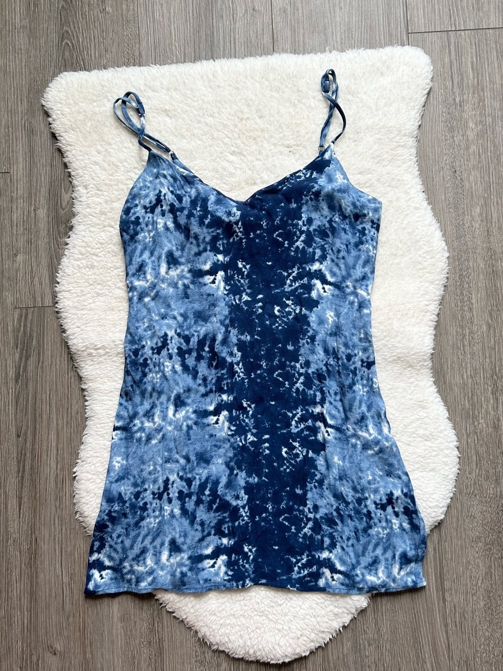 Reformation Blue Tie-Dye Seville Mini Cami Dress